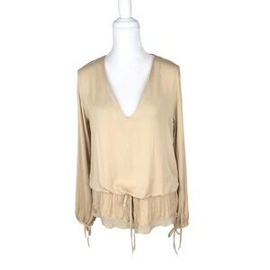 One Teaspoon romper shorts long sleeves v-neck beige sand camel tan lace small